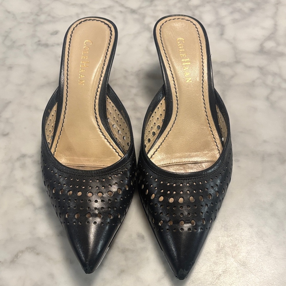 Cole Haan Black Perforated Leather Mules